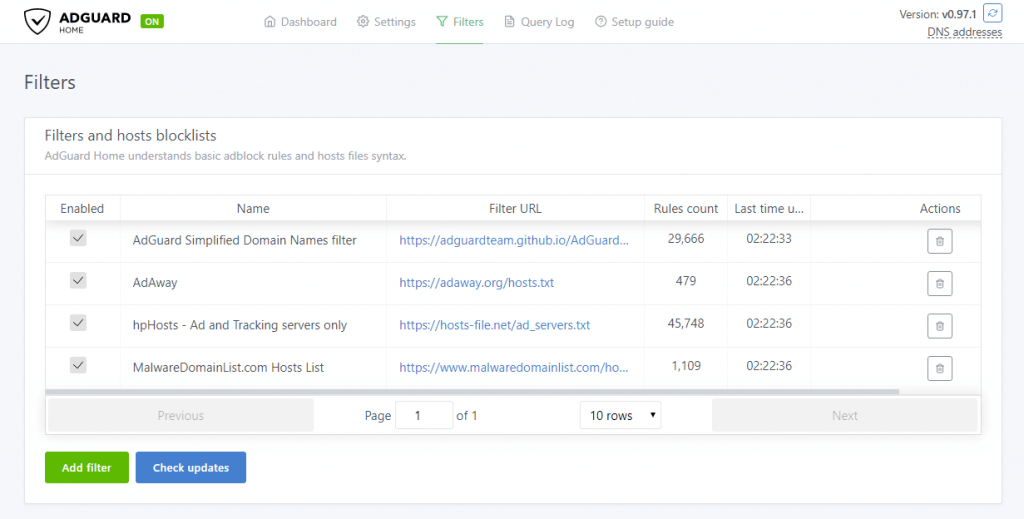 AdGuard Home - Filter Settings