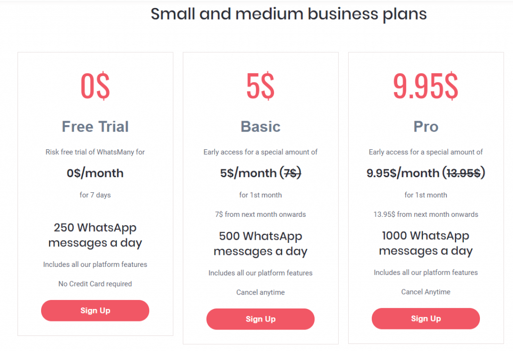 WhatsMany - Pricing Table