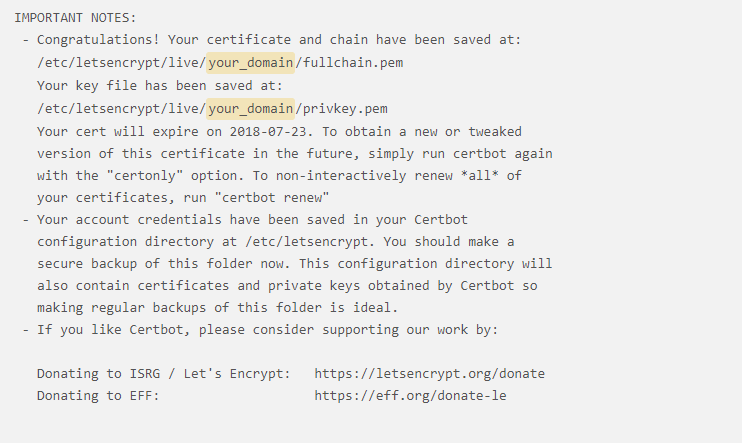 Let's Encrypt - Certbot - Congratulations! Your certificate and chain have been saved - techblog.co.il