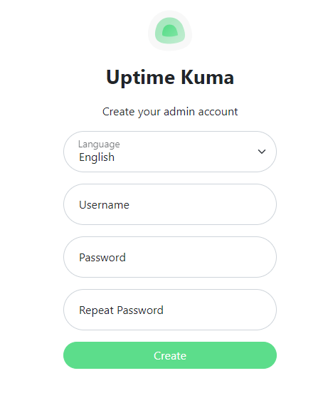 Uptime Kuma - Set username and password.