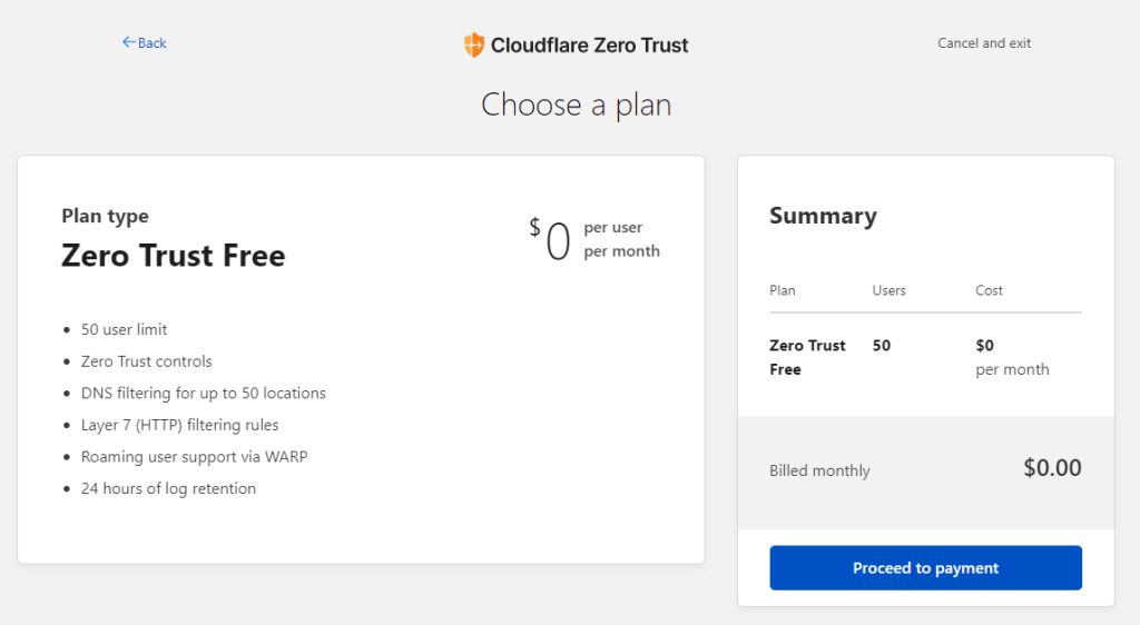 Zero Trust - Cloudflare - Free plan