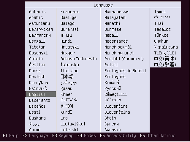 Ubuntu Setup - Select Language