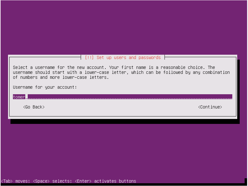 Ubuntu Server Setup - Set userName