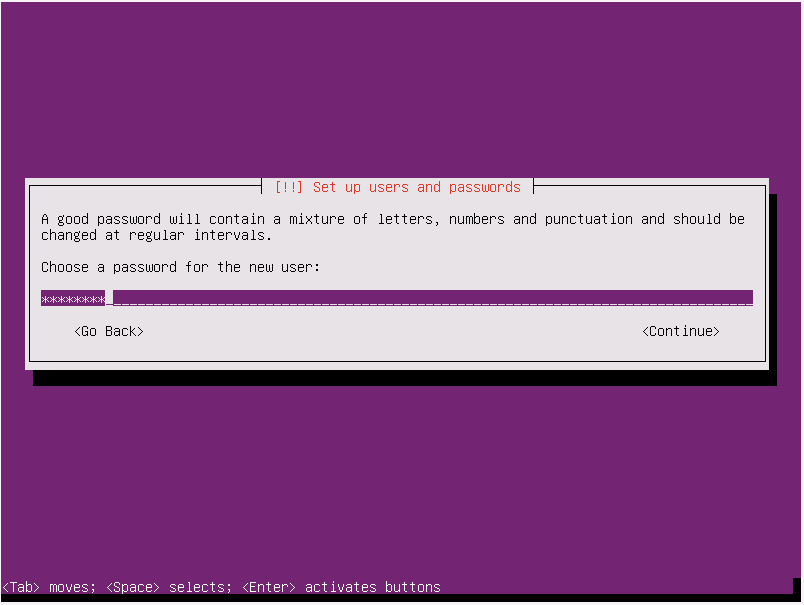 Ubuntu Setup Confirm Password